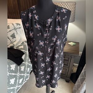 LOFT Black Shirt with Pink and Blue Floral Design